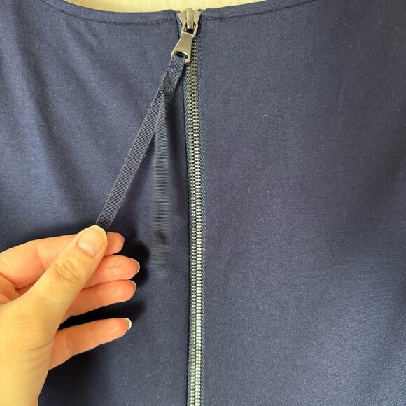 Trina Turk Navy Blue Ruffled Sleeve Sheath Dress Size 4 - Picture 6 of 7